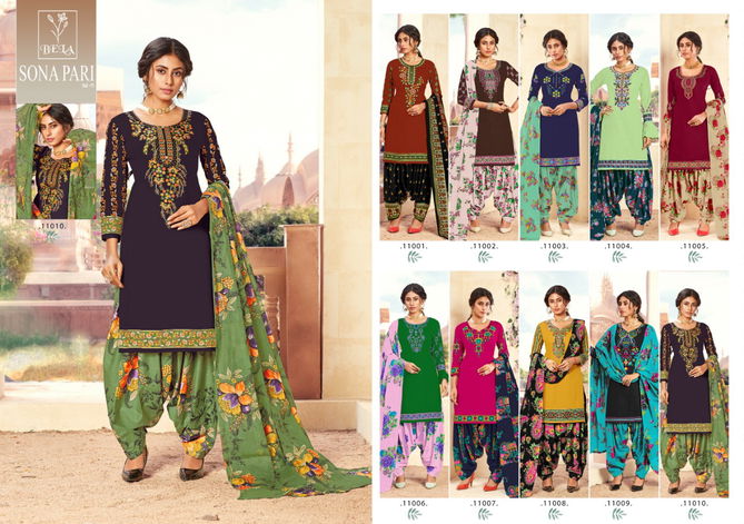 Bela Sona Pari 11 Latest Designer Festive Wear Cotton With Embroidery Work Top With Bottom And fancy Print Dupatta Dress Material Collection
